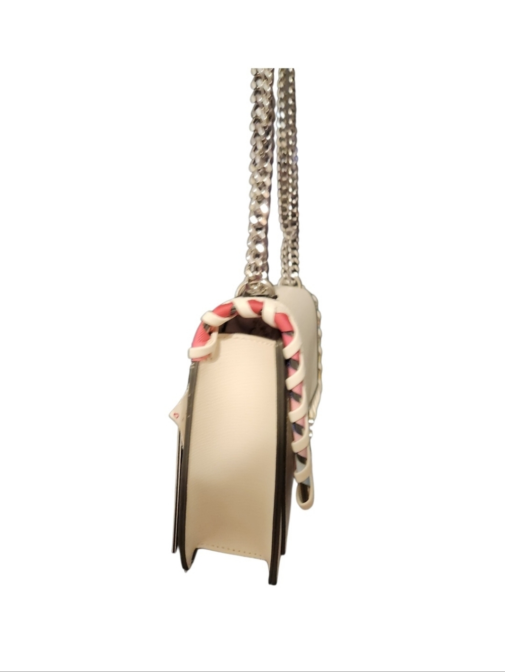 ❌️SOLD ❌️NWT Karl Lagerfeld White Leather Crossbody Chain Bag Multicolor Trim - Picture 5 of 8